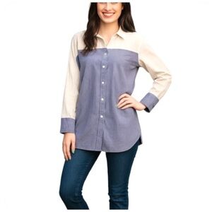 Nordstrom Women’s Blouse with Color Block Design. Blue, White. XS